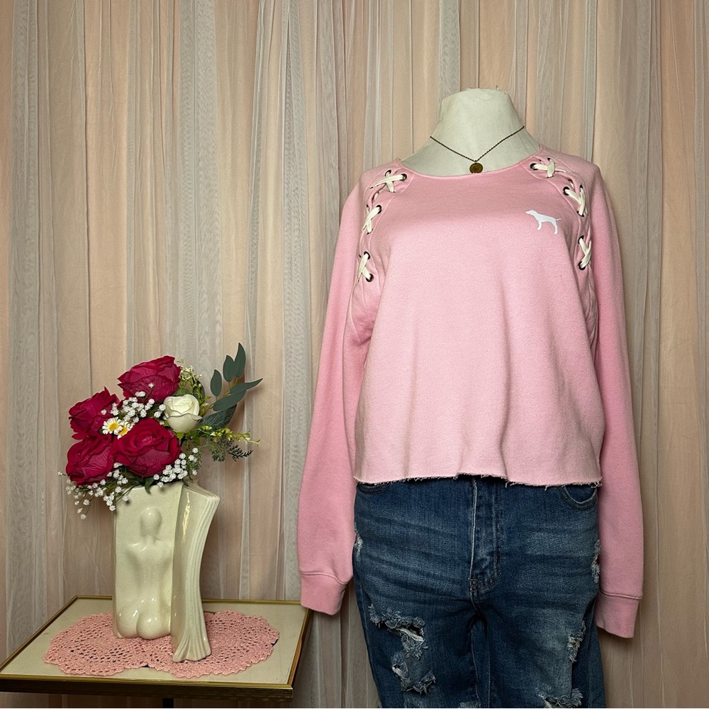 Victoria's Secret Pink Lace-Up sweater top chic girlypop layering pullover M